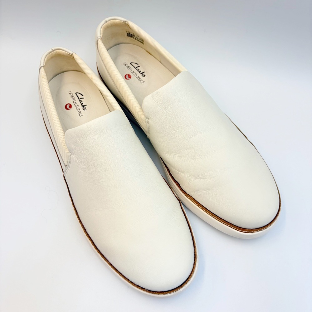 Clarks Kerris Stride White Leather Slip On Sneakers Womens Sz 9 Comfort Loafers - Picture 9 of 13